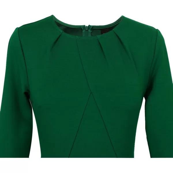 VFSHOW Womens Pleated Crew Neck Peplum Wear to Work Office Sheath DressLight Green 34 Sleeve