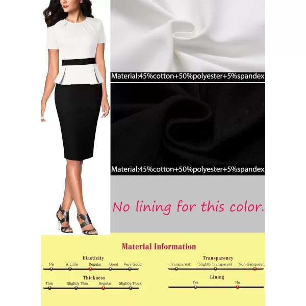 VFSHOW Womens Pleated Crew Neck Peplum Wear to Work Office Sheath DressOff White and Black