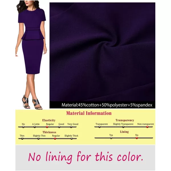 VFSHOW Womens Pleated Crew Neck Peplum Wear to Work Office Sheath DressPurple With Black Piping