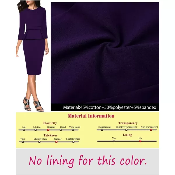 VFSHOW Womens Pleated Crew Neck Peplum Wear to Work Office Sheath DressPurple With Black Piping2