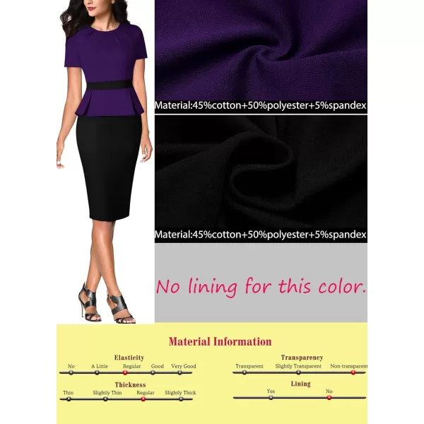 VFSHOW Womens Pleated Crew Neck Peplum Wear to Work Office Sheath DressPurple and Black2