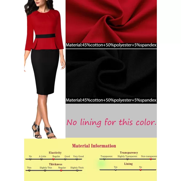 VFSHOW Womens Pleated Crew Neck Peplum Wear to Work Office Sheath DressRed  Black