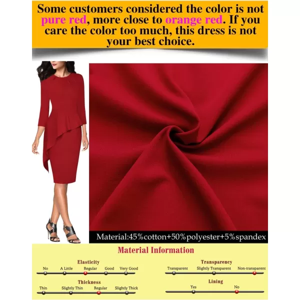 VFSHOW Womens Pleated Crew Neck Peplum Wear to Work Office Sheath DressRed Asymmetrical Peplum2