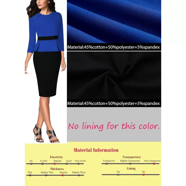 VFSHOW Womens Pleated Crew Neck Peplum Wear to Work Office Sheath DressRoyal Blue  Black2