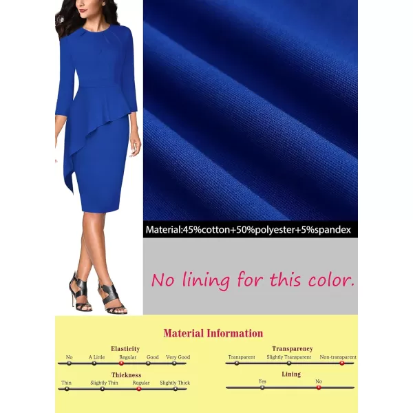 VFSHOW Womens Pleated Crew Neck Peplum Wear to Work Office Sheath DressRoyal Blue Asymmetrical Peplum2