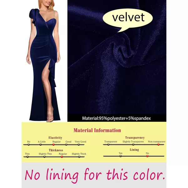 VFSHOW Womens Ruched Ruffle One Shoulder Strap Prom Formal Wedding Maxi Dress Sexy V Neck Split Cocktail Evening Long GownDark Blue Velvet