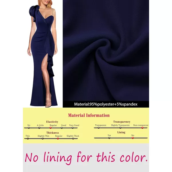 VFSHOW Womens Ruched Ruffle One Shoulder Strap Prom Formal Wedding Maxi Dress Sexy V Neck Split Cocktail Evening Long GownSolid Blue