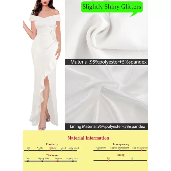 VFSHOW Womens Sexy Off Shoulder Ruched Ruffle Split Wrap Prom Formal Maxi Dress 2023 Wedding Guest Cocktail Evening Long GownSparkly Offwhite