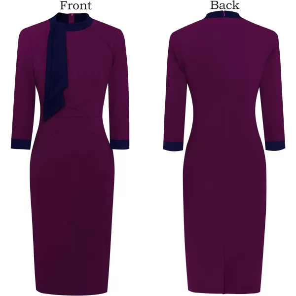 VFSHOW Womens Tie Neck Slim Work Office Business Cocktail Bodycon Pencil DressDark Fuchsia