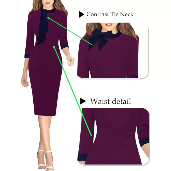 VFSHOW Womens Tie Neck Slim Work Office Business Cocktail Bodycon Pencil DressDark Fuchsia