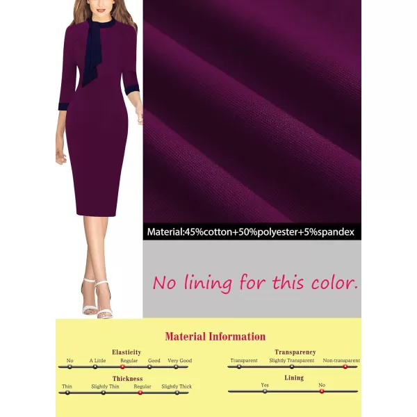 VFSHOW Womens Tie Neck Slim Work Office Business Cocktail Bodycon Pencil DressDark Fuchsia