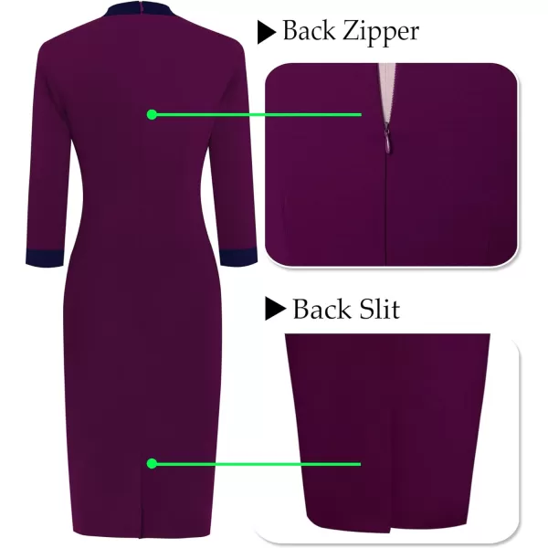 VFSHOW Womens Tie Neck Slim Work Office Business Cocktail Bodycon Pencil DressDark Fuchsia