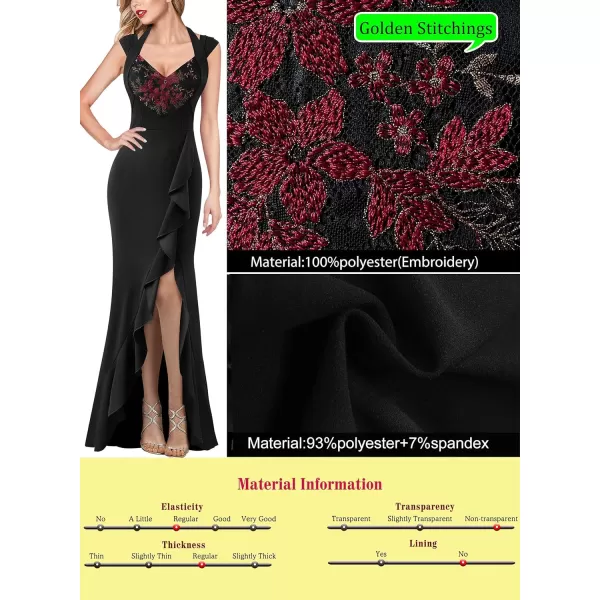 VFSHOW Womens V Halter Neck Celebrity Ruffle High Split Formal Evening Gown Wedding Prom Maxi DressSolid Black  Floral Lace Embroidery