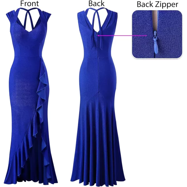 VFSHOW Womens V Halter Neck Celebrity Ruffle High Split Formal Evening Gown Wedding Prom Maxi DressSparkly Blue