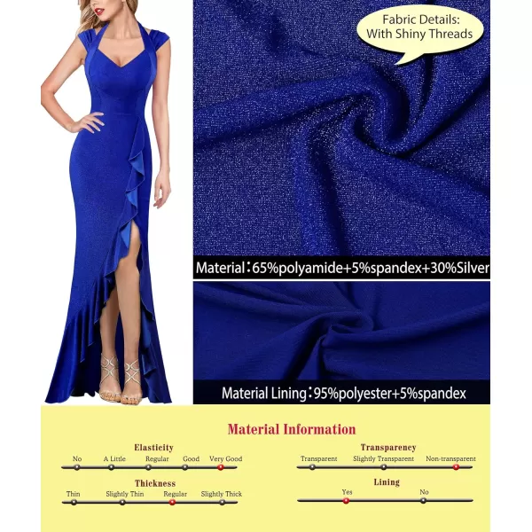 VFSHOW Womens V Halter Neck Celebrity Ruffle High Split Formal Evening Gown Wedding Prom Maxi DressSparkly Blue