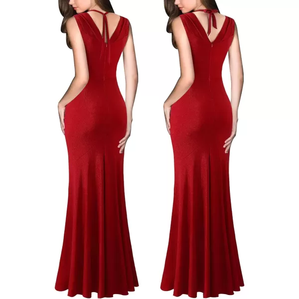 VFSHOW Womens V Halter Neck Celebrity Ruffle High Split Formal Evening Gown Wedding Prom Maxi DressSparkly Red