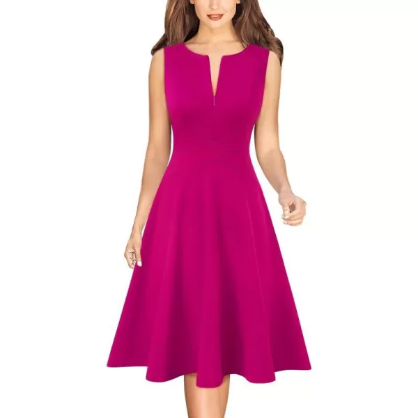 VFSHOW Womens Elegant Front Zipper Slim Work Business Office Party Cocktail ALine DressHot Pink Sleeveless