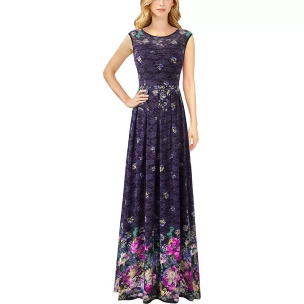 VFSHOW Womens Retro Floral Lace Formal Evening Wedding Party Maxi ALine DressPurple Lace Multi Floral Print1