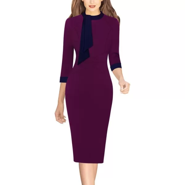 VFSHOW Womens Tie Neck Slim Work Office Business Cocktail Bodycon Pencil DressDark Fuchsia