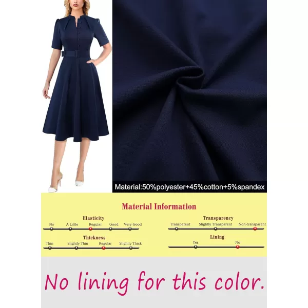 VFSHOW Womens 2024 Business Work Office Pockets Belted Buttons Elegant Fit and Flare ALine DressDark Blue