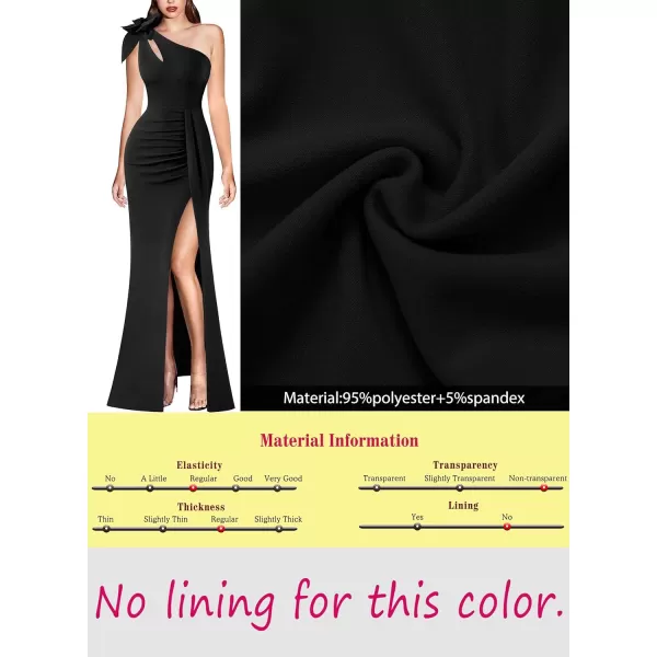 VFSHOW Womens 3D Flower One Shoulder Ruched Prom Formal Wedding Guest Maxi Dress 2023 Sexy Cocktail Split Cutout Evening GownSolid Black