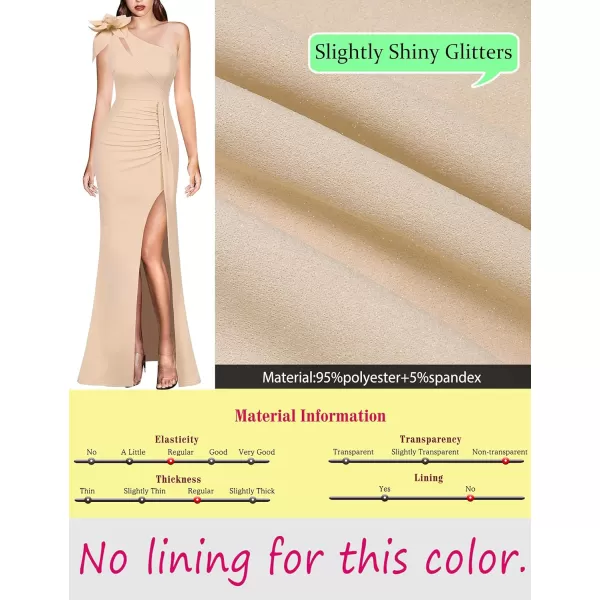 VFSHOW Womens 3D Flower One Shoulder Ruched Prom Formal Wedding Guest Maxi Dress 2023 Sexy Cocktail Split Cutout Evening GownSparkly Beige