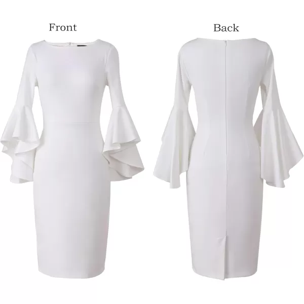 VFSHOW Womens Elegant Bell Sleeve Cocktail Party Bodycon Pencil Sheath DressOffwhite5