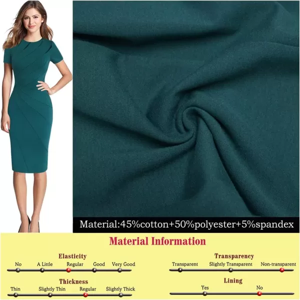 VFSHOW Womens Elegant Crew Neck Patchwork Pleated Work Business Office Casual DressDark Greenshort Sleeve