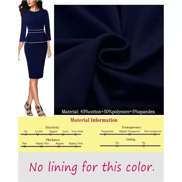 VFSHOW Womens Pleated Crew Neck Peplum Work Office Business Bodycon Sheath DressBlue With White Piping2