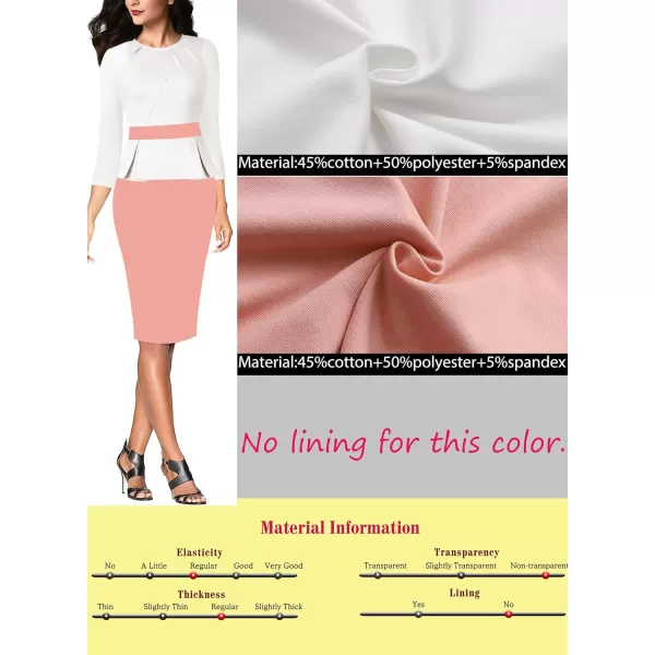 VFSHOW Womens Pleated Crew Neck Peplum Work Office Business Bodycon Sheath DressOff White  Pink