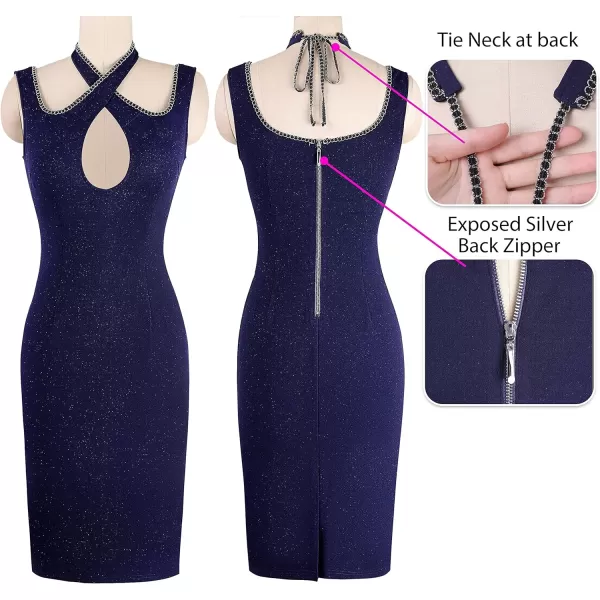 VFSHOW Womens Sexy Strap Keyhole Cocktail Club Night Out Bodycon Dress 2023 Party Crisscross DressSparkly Dark Blue