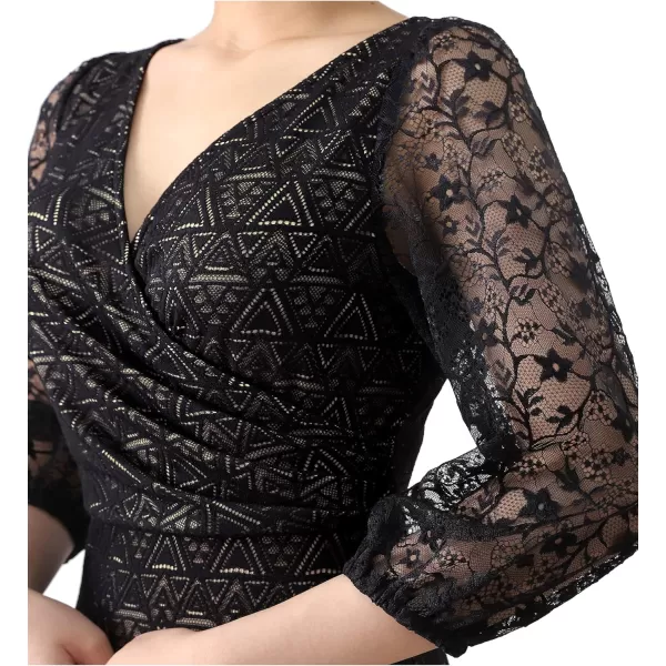 VFSHOW Womens Vintage Retro Cocktail Party Fitted Bodycon Pencil Mermaid Midi DressBlack Geometric Lace