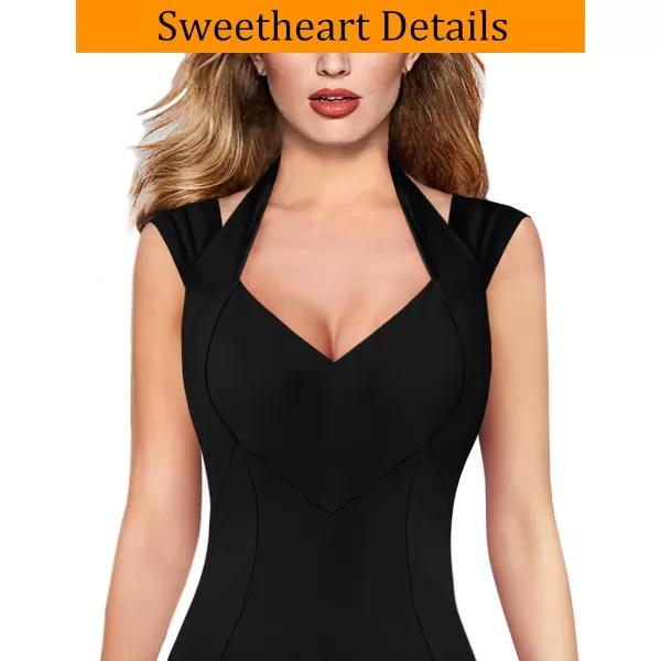 VFSHOW Womens Halter V Neck Pleated Fitted Cocktail Party Bodycon Pencil DressBlack