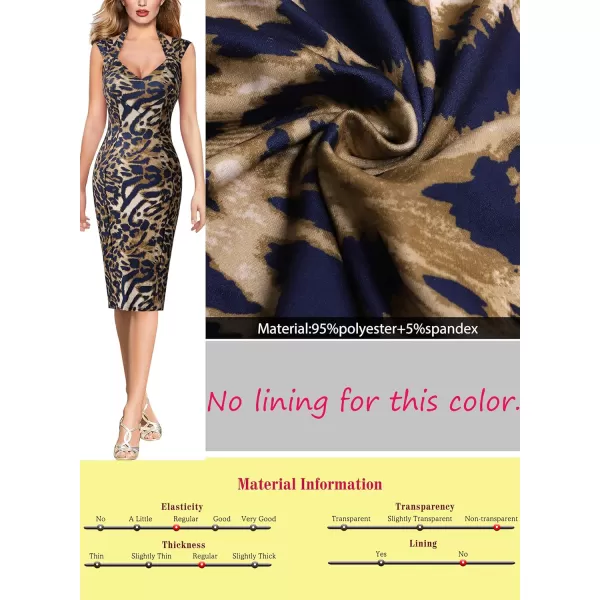 VFSHOW Womens Halter V Neck Pleated Fitted Cocktail Party Bodycon Pencil DressBlue Leopard Print