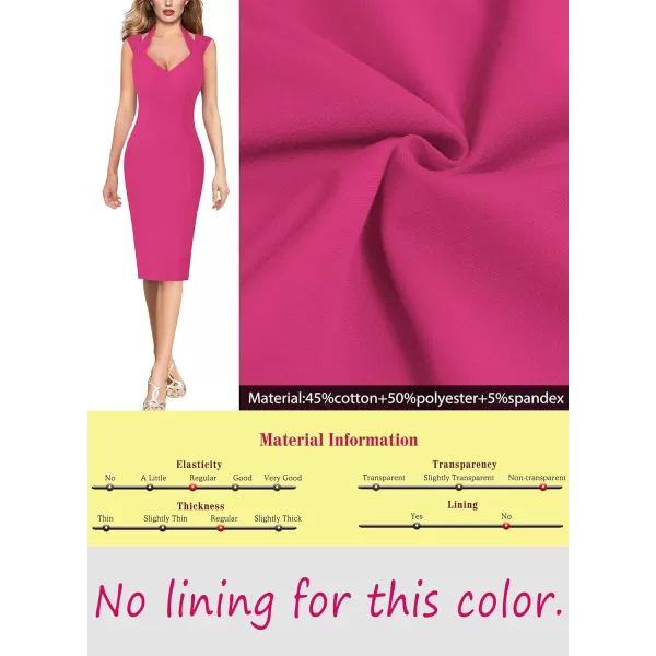 VFSHOW Womens Halter V Neck Pleated Fitted Cocktail Party Bodycon Pencil DressLight Hot Pink