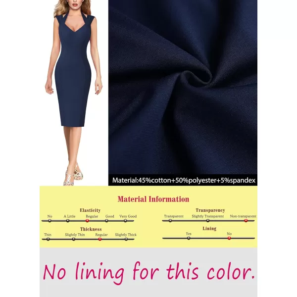 VFSHOW Womens Halter V Neck Pleated Fitted Cocktail Party Bodycon Pencil DressNavy Blue