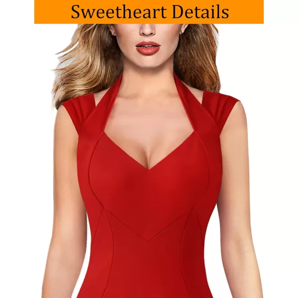 VFSHOW Womens Halter V Neck Pleated Fitted Cocktail Party Bodycon Pencil DressRed