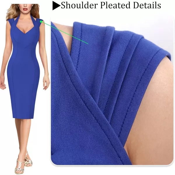 VFSHOW Womens Halter V Neck Pleated Fitted Cocktail Party Bodycon Pencil DressRoyal Blue