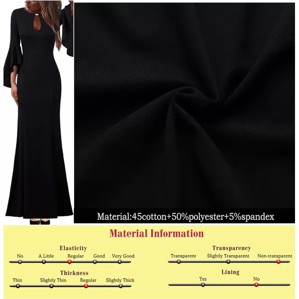 VFSHOW Womens Keyhole Front Bell Sleeve Formal Evening Wedding Party Maxi DressBlackmaxi