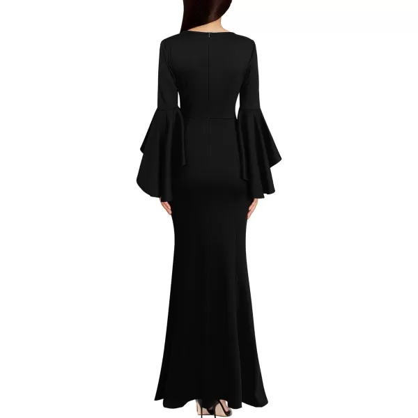 VFSHOW Womens Keyhole Front Bell Sleeve Formal Evening Wedding Party Maxi DressBlackmaxi