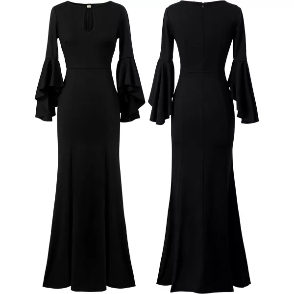 VFSHOW Womens Keyhole Front Bell Sleeve Formal Evening Wedding Party Maxi DressBlackmaxi