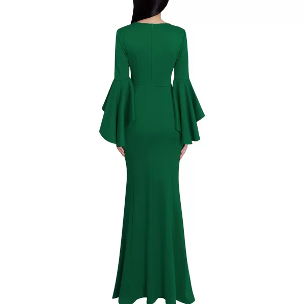 VFSHOW Womens Keyhole Front Bell Sleeve Formal Evening Wedding Party Maxi DressGreen