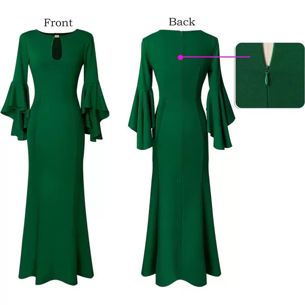 VFSHOW Womens Keyhole Front Bell Sleeve Formal Evening Wedding Party Maxi DressGreen