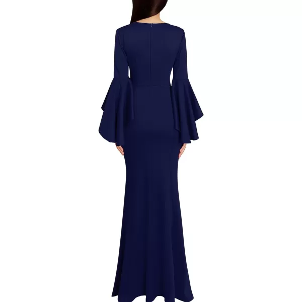 VFSHOW Womens Keyhole Front Bell Sleeve Formal Evening Wedding Party Maxi DressNavy Blue