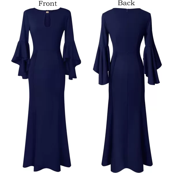 VFSHOW Womens Keyhole Front Bell Sleeve Formal Evening Wedding Party Maxi DressNavy Blue