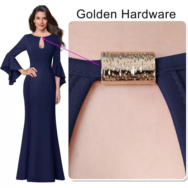 VFSHOW Womens Keyhole Front Bell Sleeve Formal Evening Wedding Party Maxi DressNavy Blue2