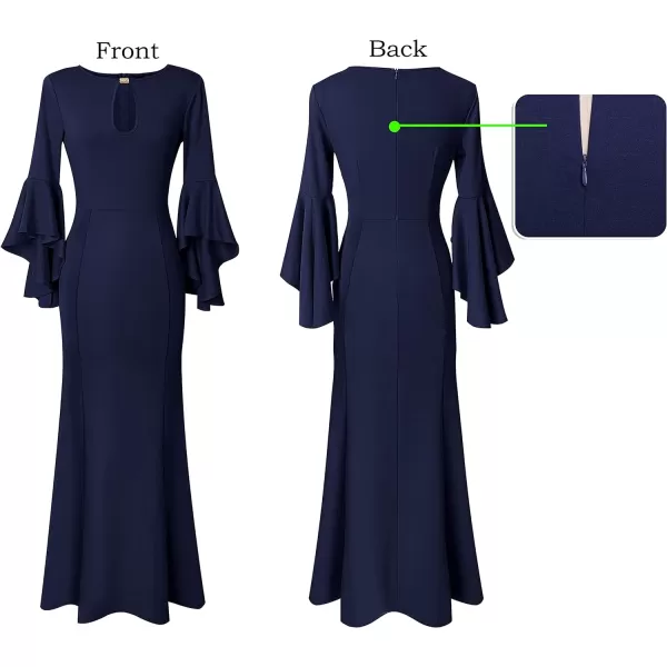 VFSHOW Womens Keyhole Front Bell Sleeve Formal Evening Wedding Party Maxi DressNavy Blue2