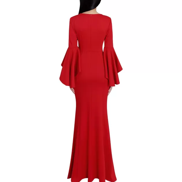 VFSHOW Womens Keyhole Front Bell Sleeve Formal Evening Wedding Party Maxi DressRed