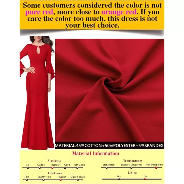 VFSHOW Womens Keyhole Front Bell Sleeve Formal Evening Wedding Party Maxi DressRed