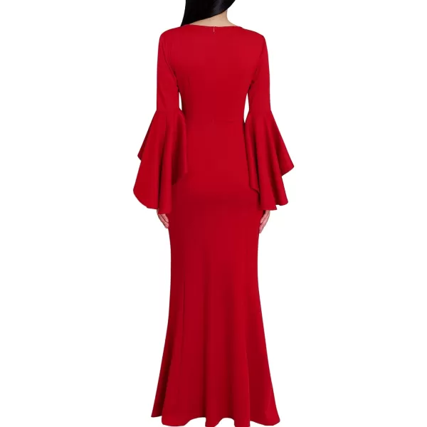 VFSHOW Womens Keyhole Front Bell Sleeve Formal Evening Wedding Party Maxi DressSolid Red